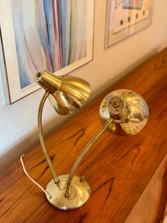 Vintage double gooseneck brass desk with 3 way light circa 1960s