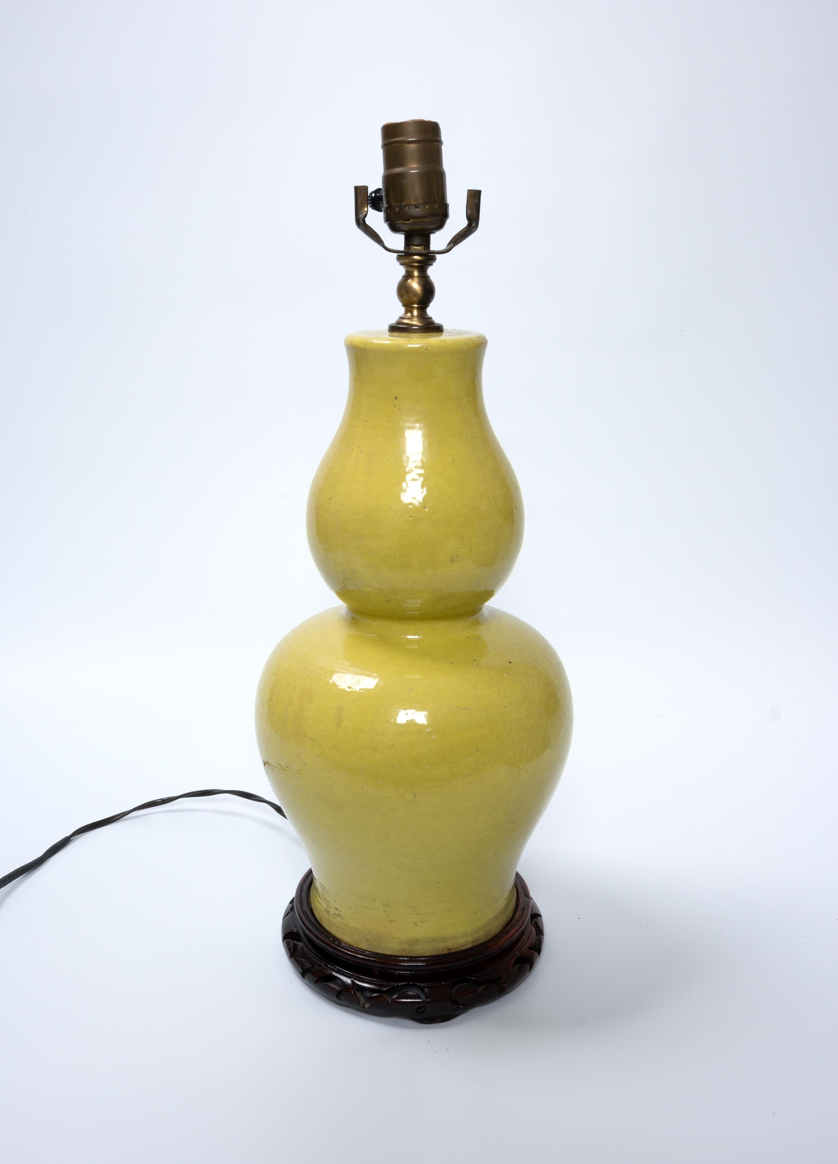 20th Century Large Chinese Double Gourd Ceramic Lamp For Sale