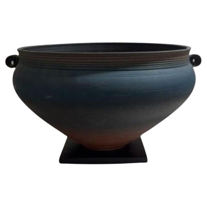 Grand bol en poterie vintage signé à double poignée