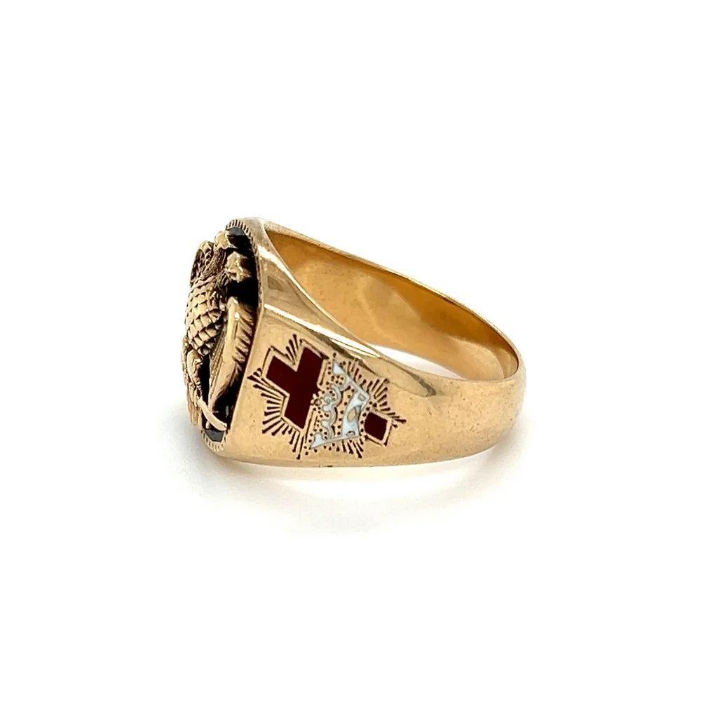 Cabochon Vintage Double Headed Eagle on Onyx Enamel Cross Masonic Cigar Gold Band Ring  For Sale