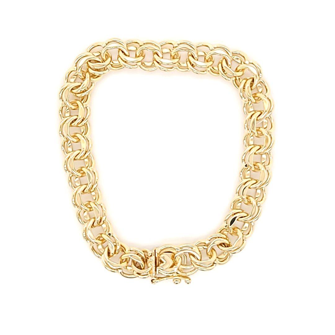 Vintage Double Link Charm Bracelet in Yellow Gold 2