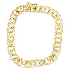 Vintage Double Link Charm Bracelet in Yellow Gold