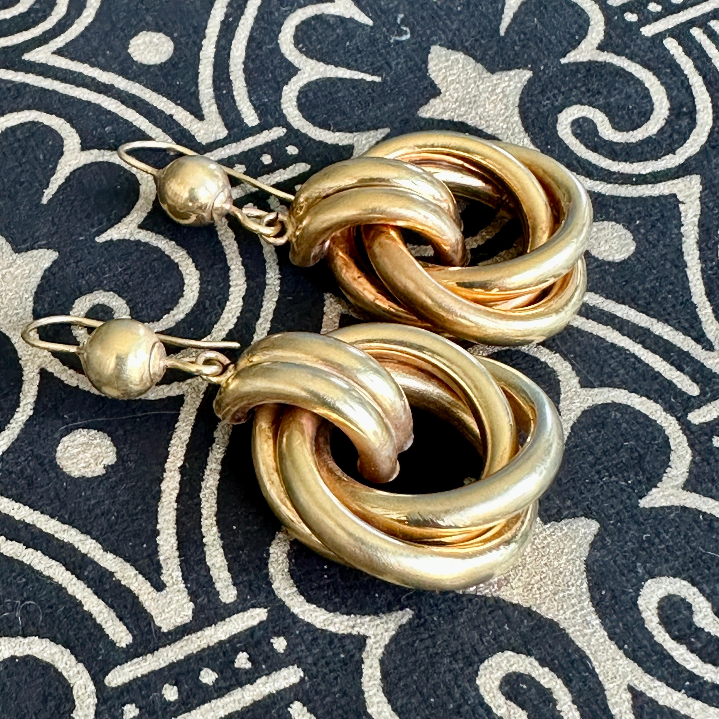 Vintage Double Loop 9K Yellow Gold Earrings For Sale 7