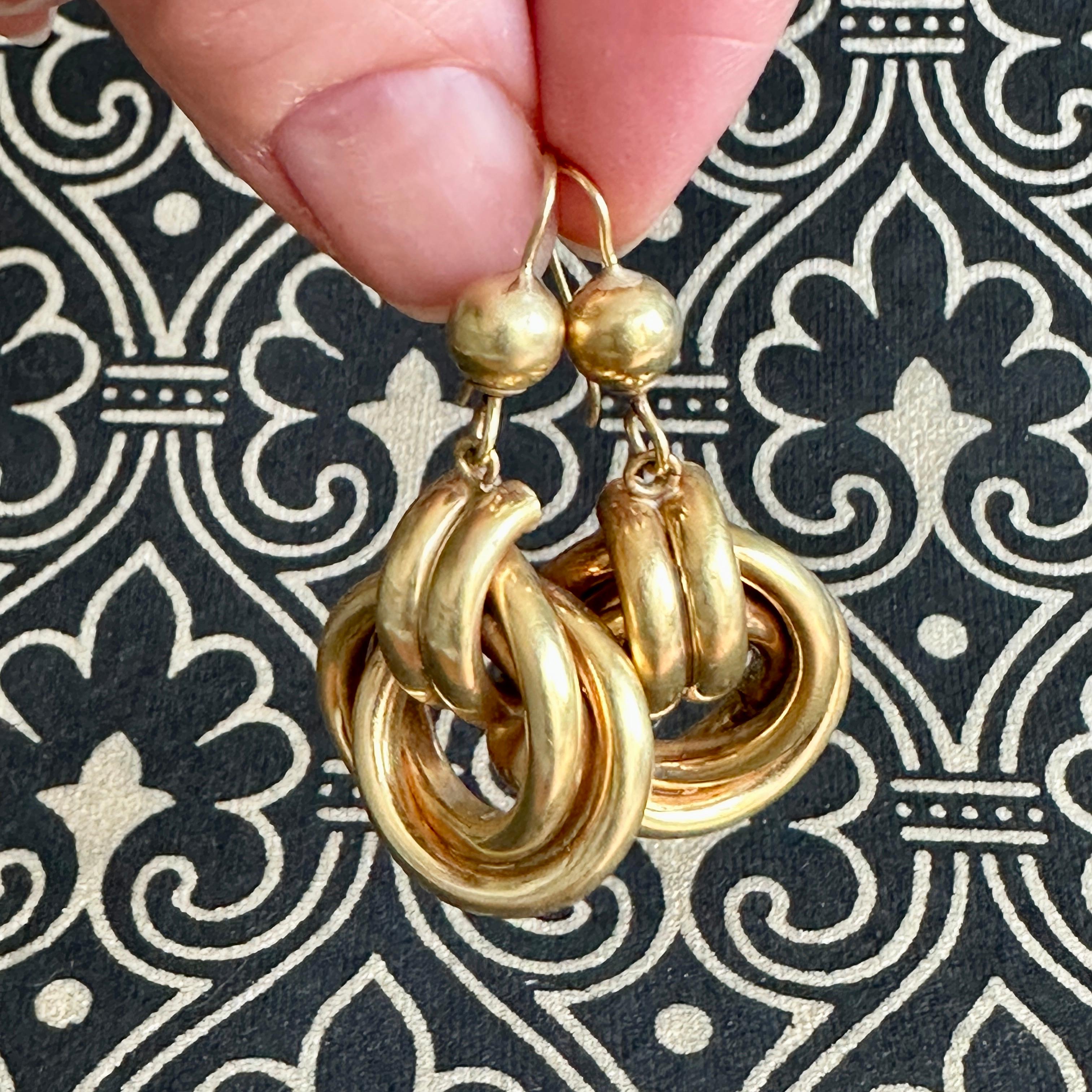 Vintage Double Loop 9K Yellow Gold Earrings For Sale 8