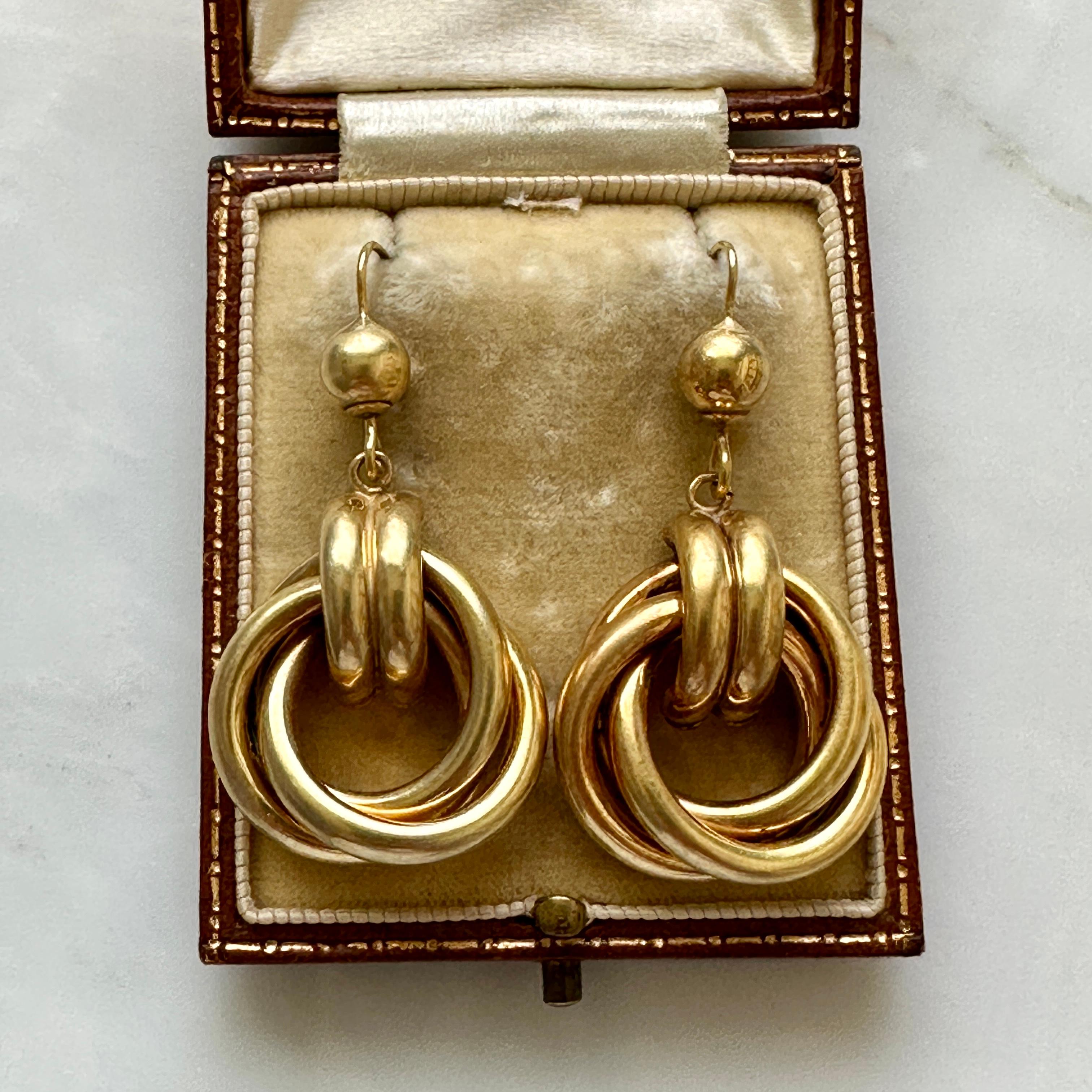 Vintage Double Loop 9K Yellow Gold Earrings For Sale 10