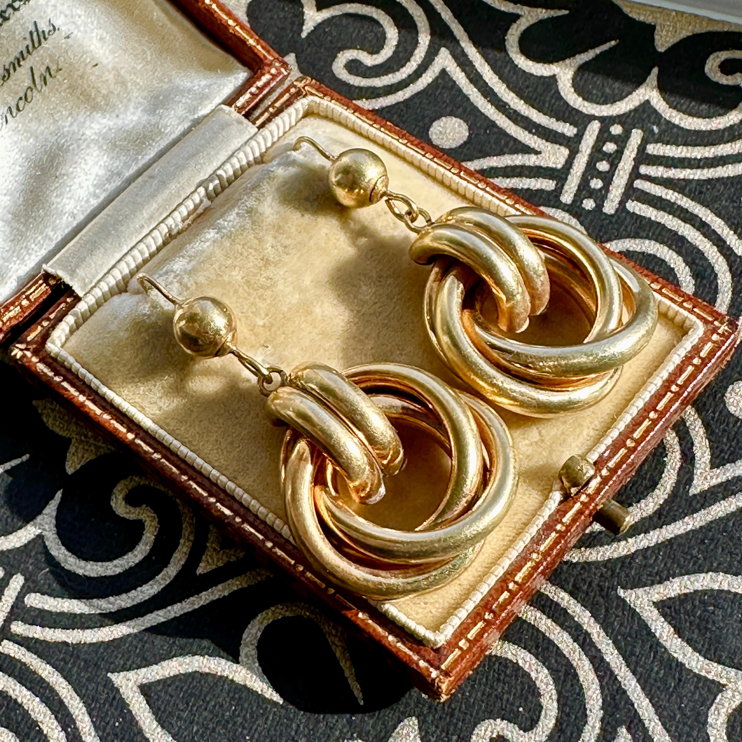 Vintage Double Loop 9K Yellow Gold Earrings For Sale 11