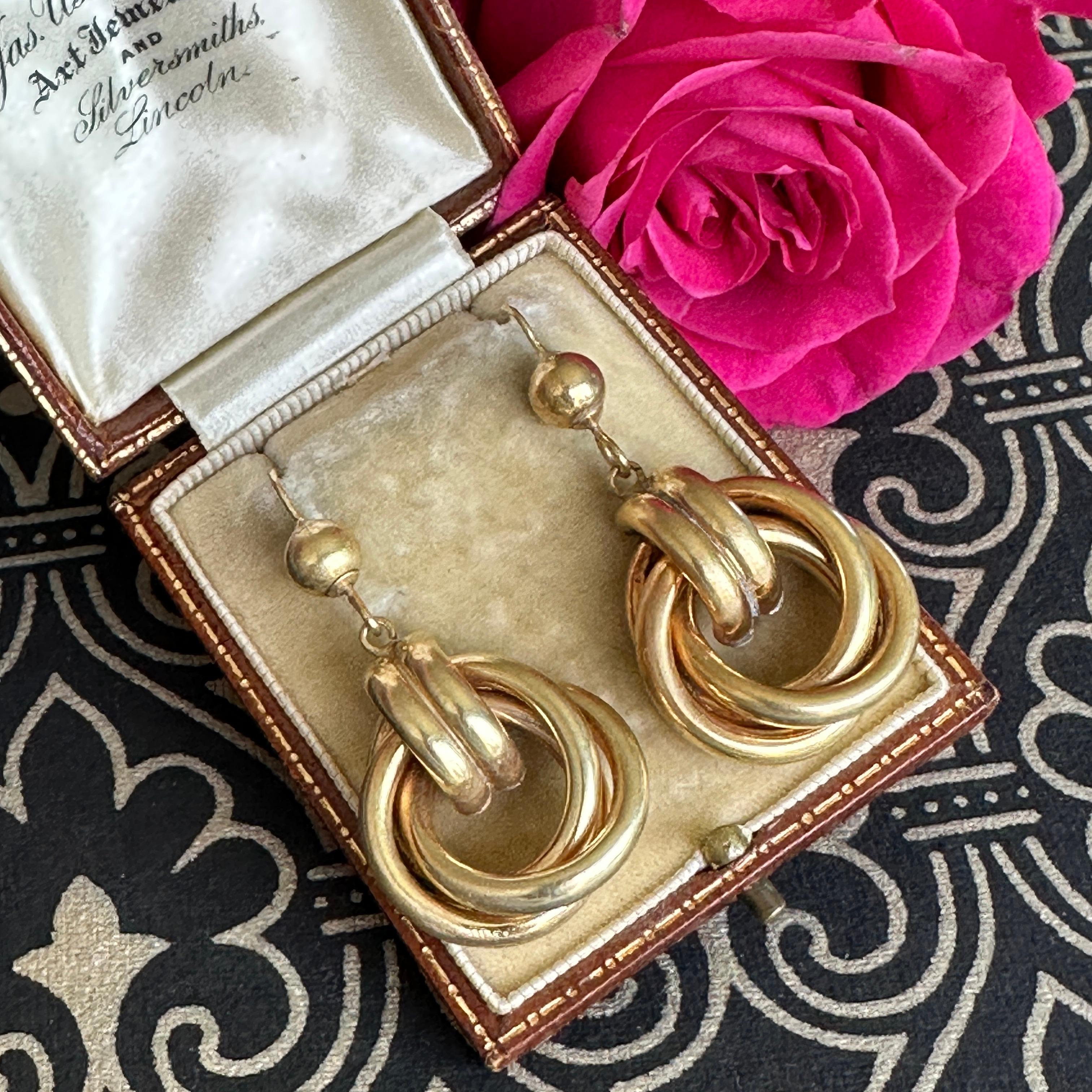 Vintage Double Loop 9K Yellow Gold Earrings For Sale 4