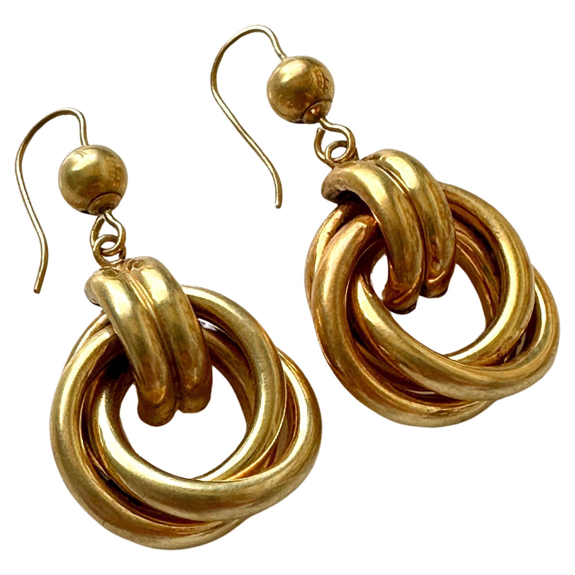 Vintage Double Loop 9K Yellow Gold Earrings For Sale