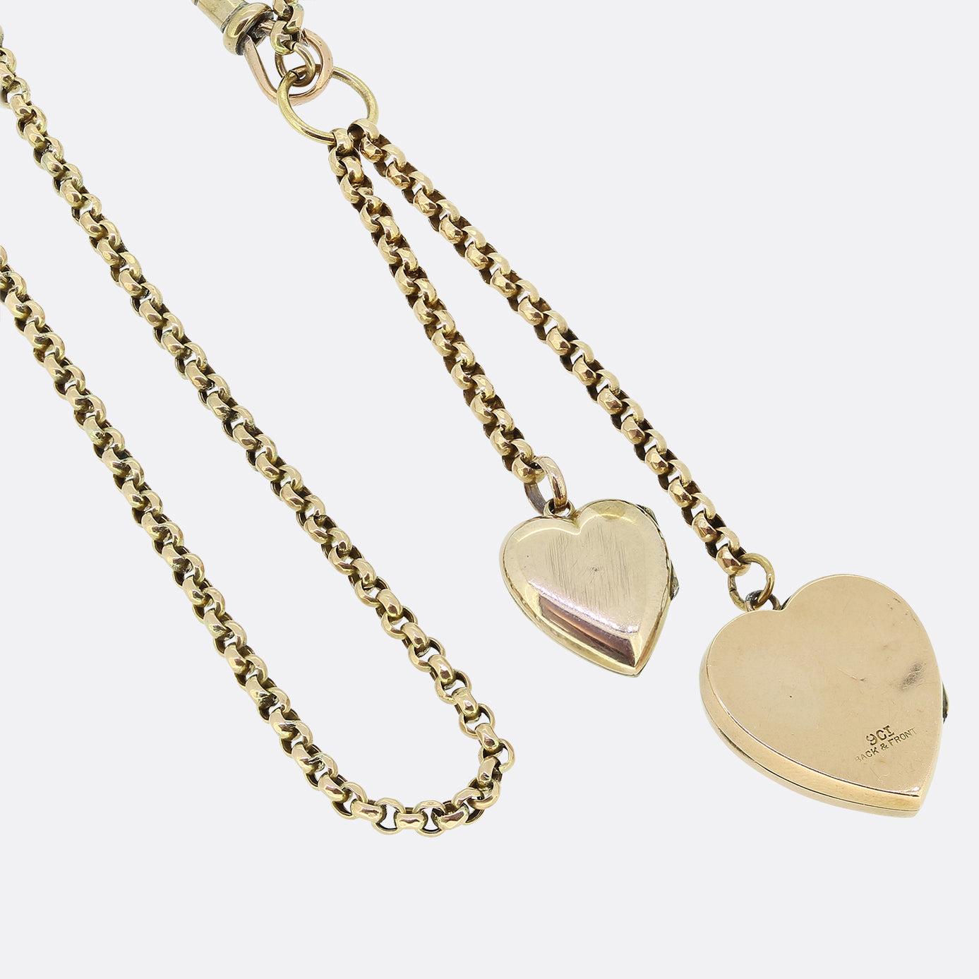 Round Cut Vintage Double Love Heart Charm Necklace For Sale