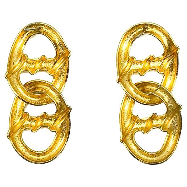 Women's or Men's Vintage Double Mariner Link Earrings 1980s For Sale