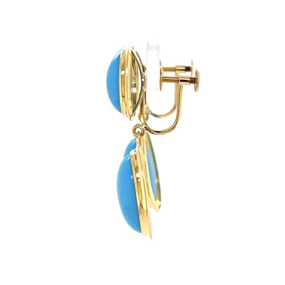 Women's Vintage Double Oval Turquoise Drop Gold Earrings For Sale