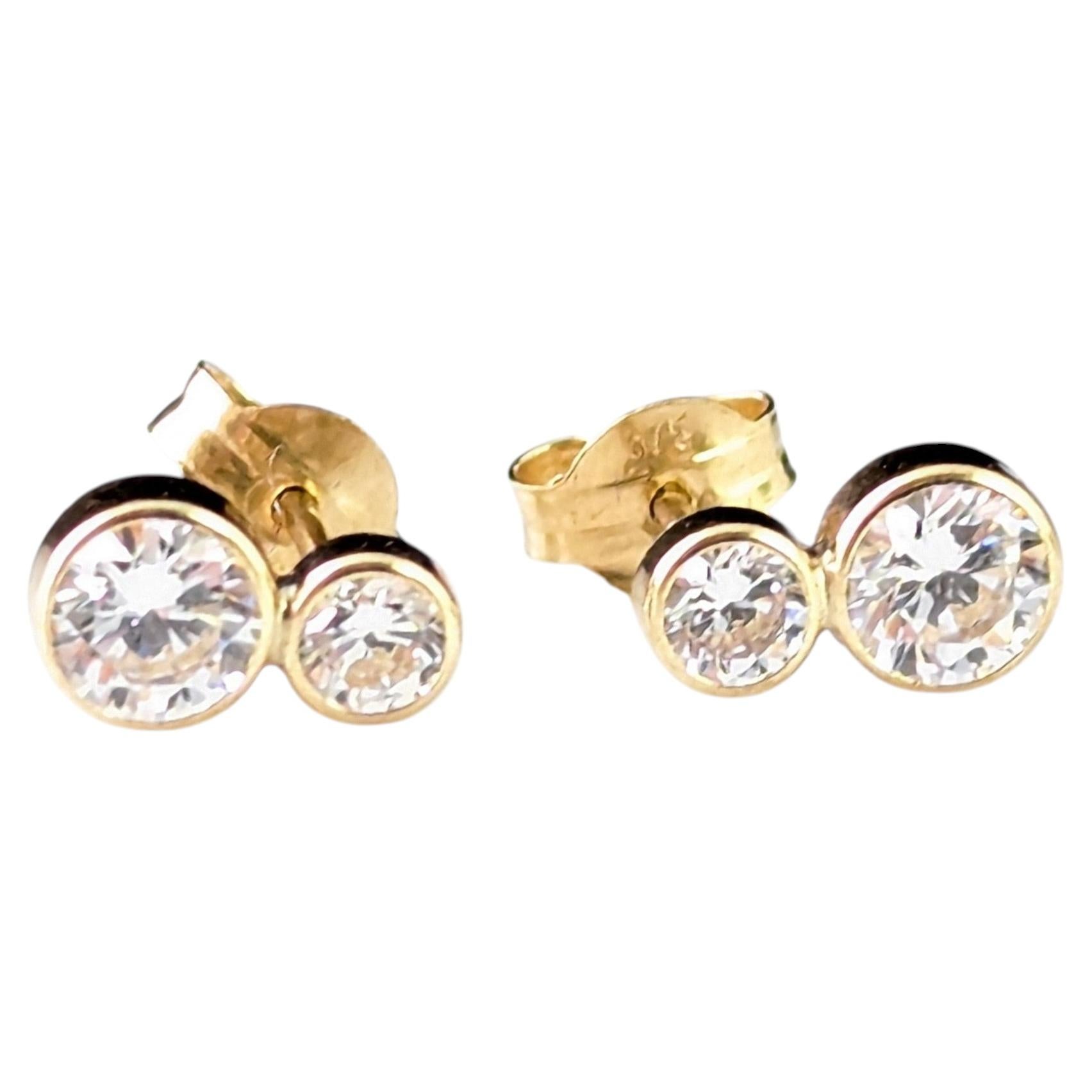 Vintage double paste stud earrings, 9k gold For Sale