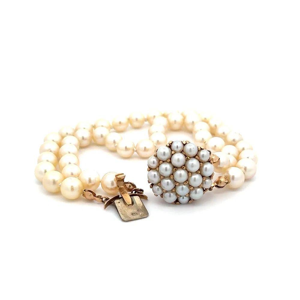 Rétro Bracelet vintage à double rangée de perles avec fermoir grappe en vente