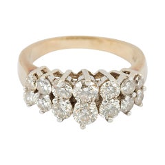 Retro Double Row 2 Carat Graduating Diamonds Two Tone 14k Gold Ring