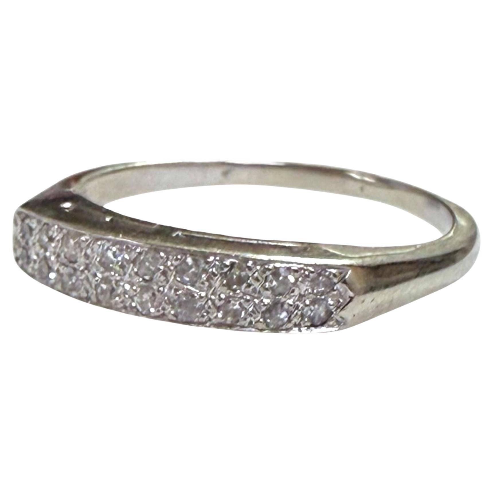 Vintage Double Row Diamond Band 14K White Gold For Sale