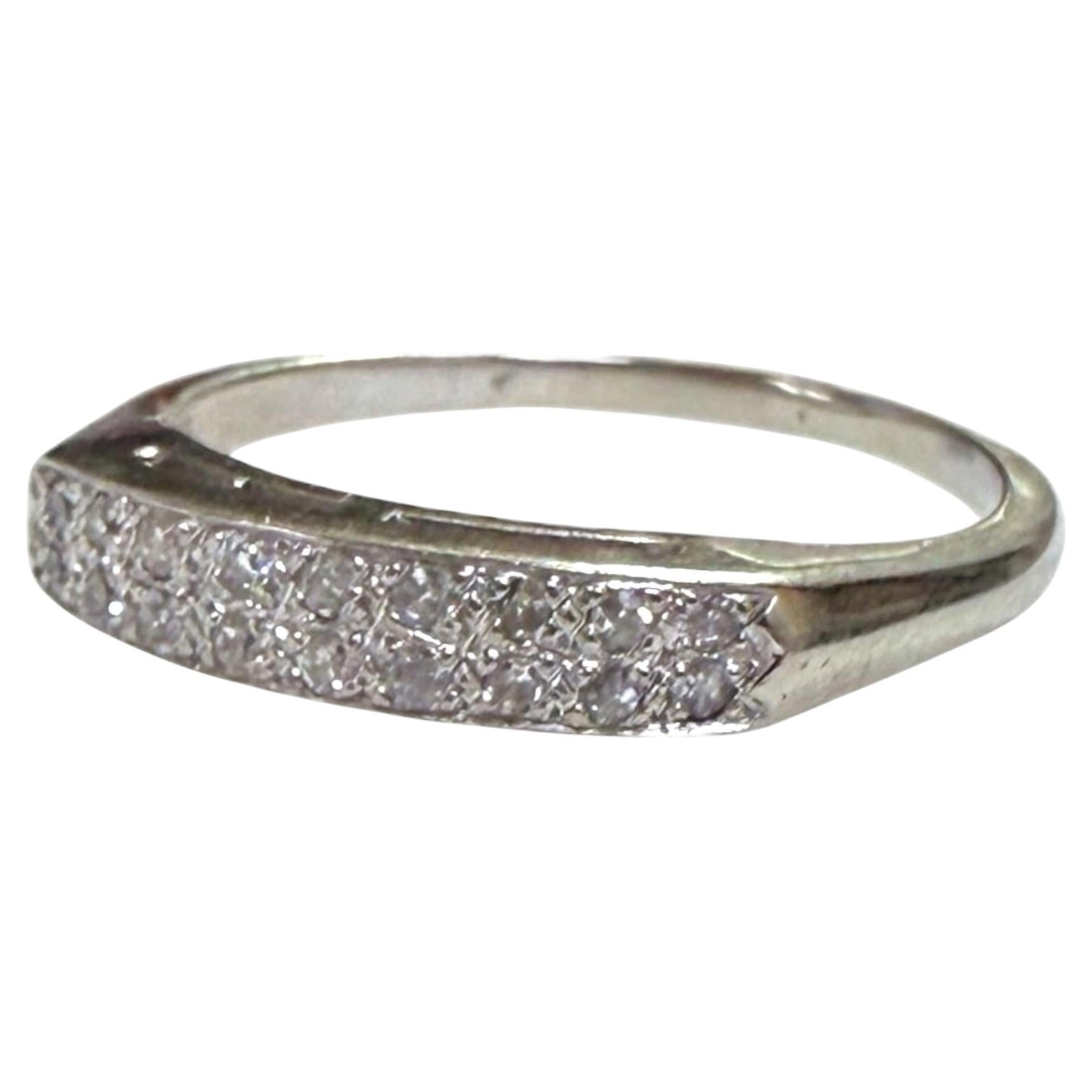Vintage Double Row Diamond Band 14K White Gold For Sale