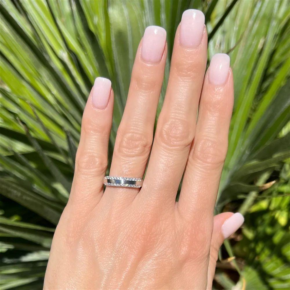 Modern Vintage Double Row Diamond Platinum Band Ring For Sale
