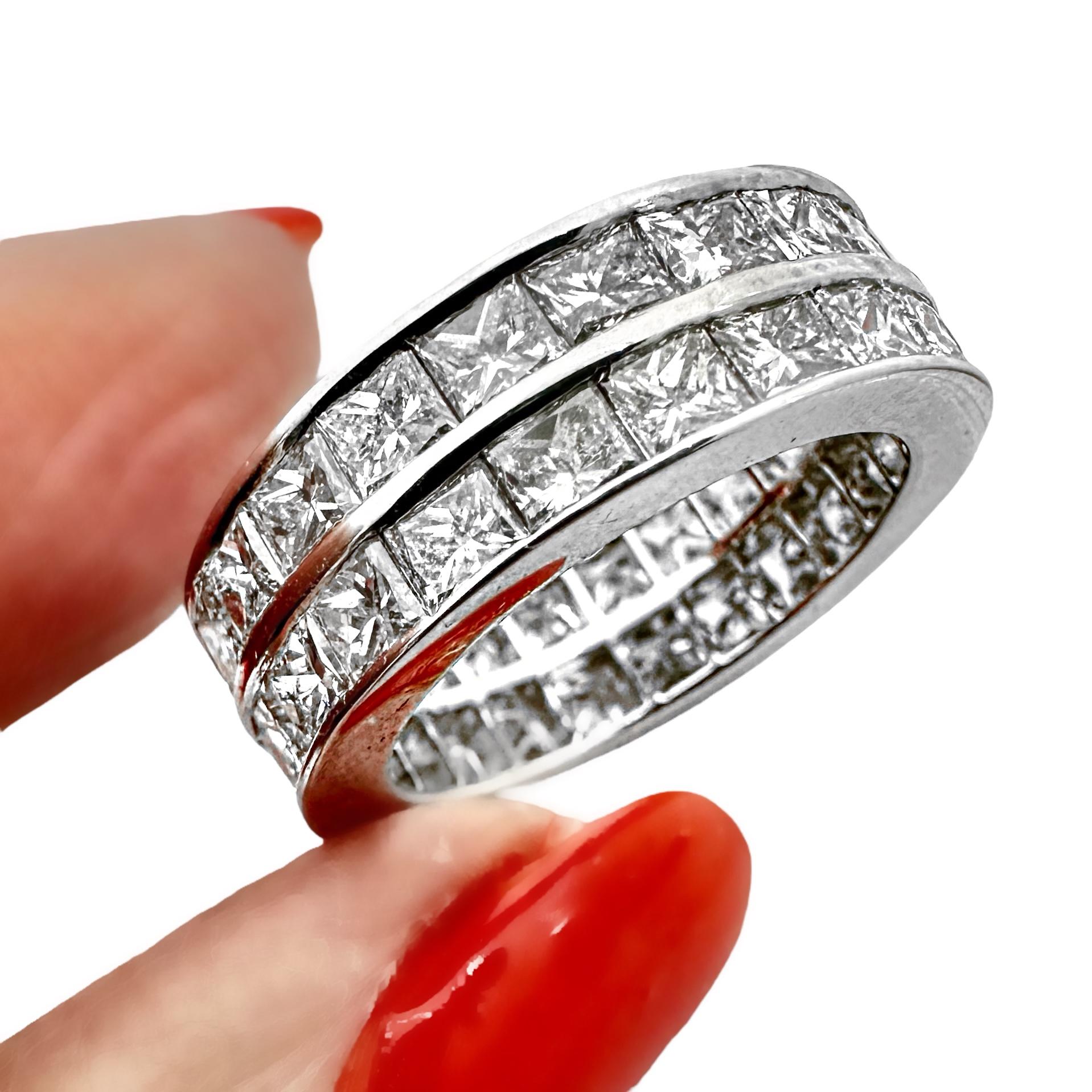 Vintage Double Row Princess Cut Diamond Eternity Band For Sale 1