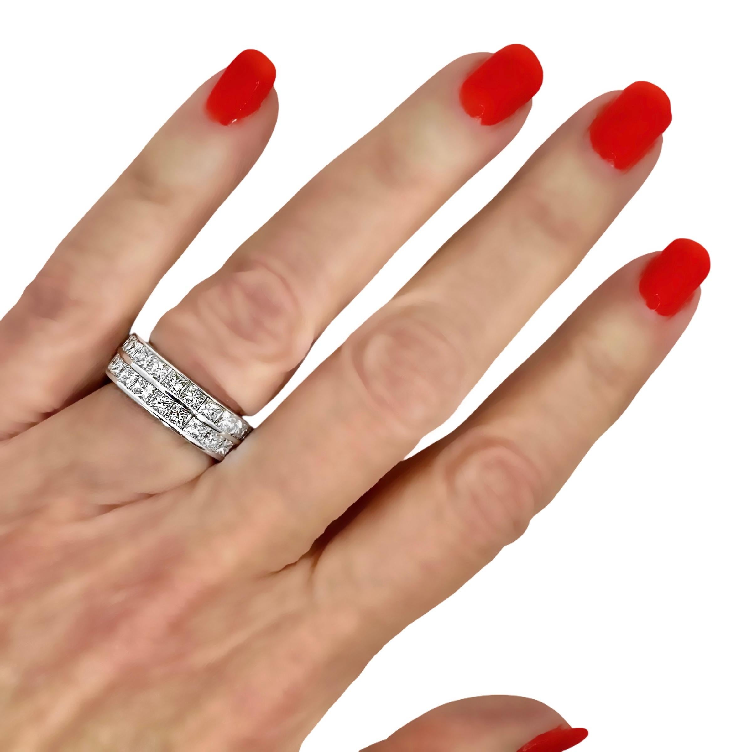 Vintage Double Row Princess Cut Diamond Eternity Band For Sale 2