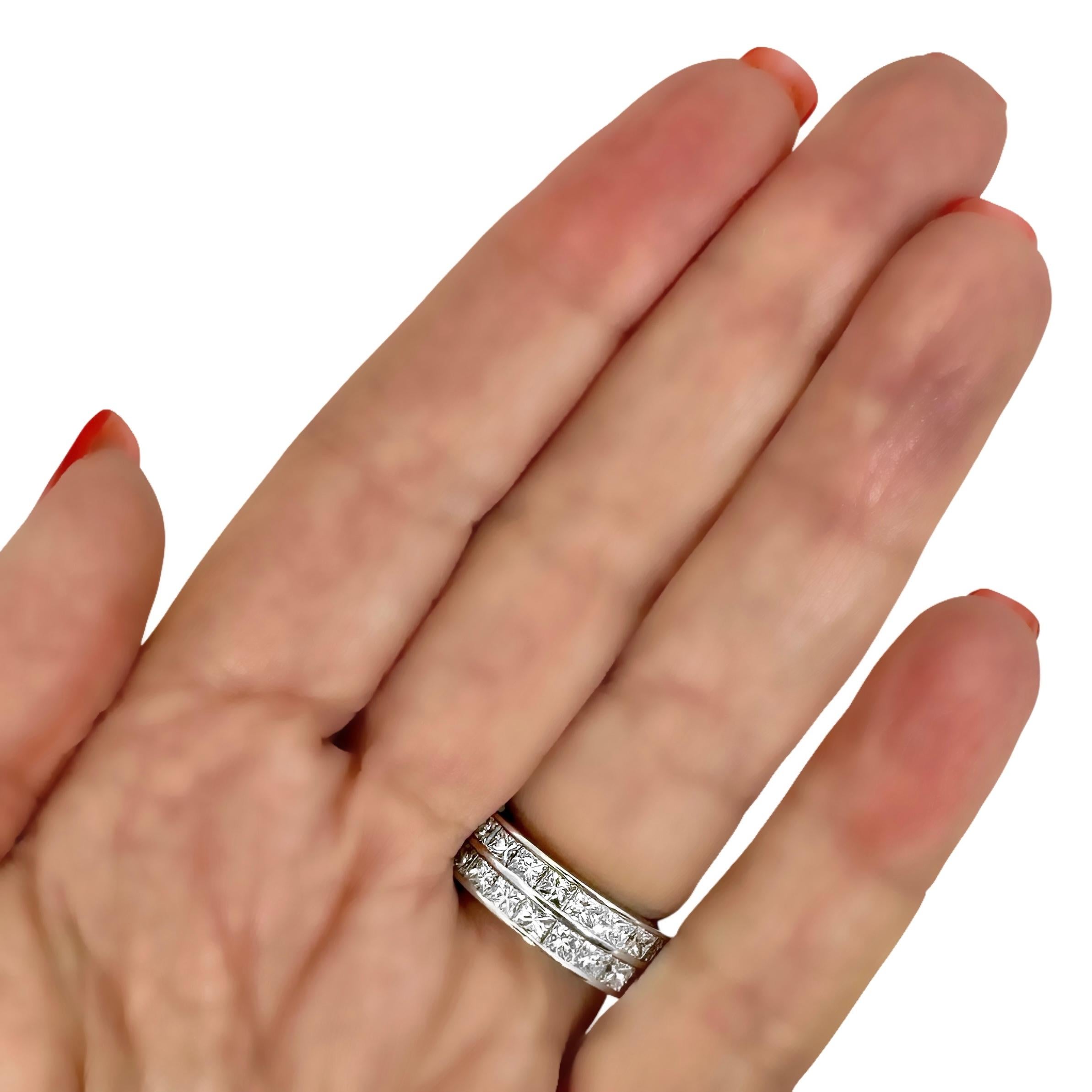 Vintage Double Row Princess Cut Diamond Eternity Band For Sale 3