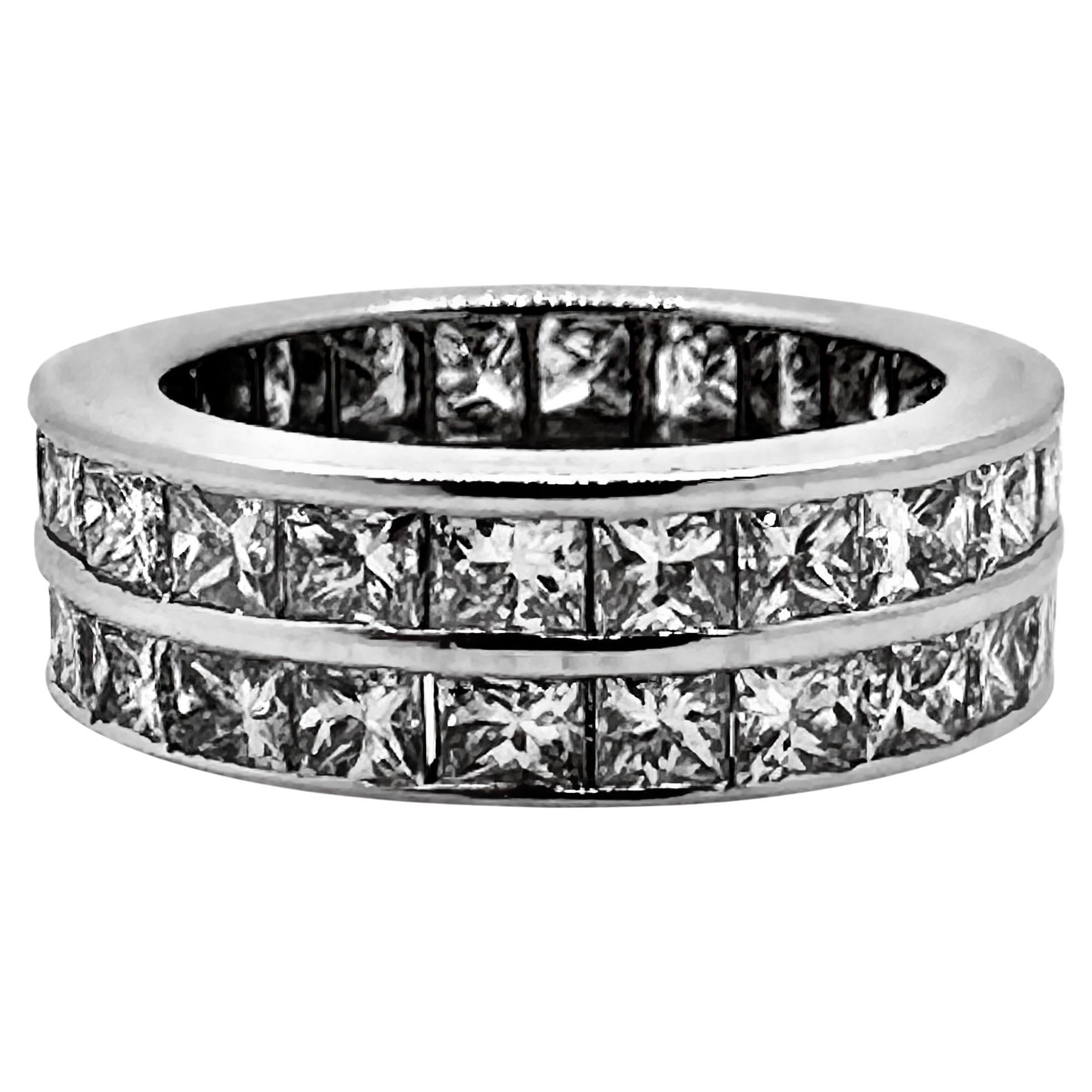 Vintage Double Row Princess Cut Diamond Eternity Band For Sale