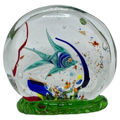 Vintage Double Side Fish Aquarium Sculpture Paperweight, Murano, Italy, 1970s