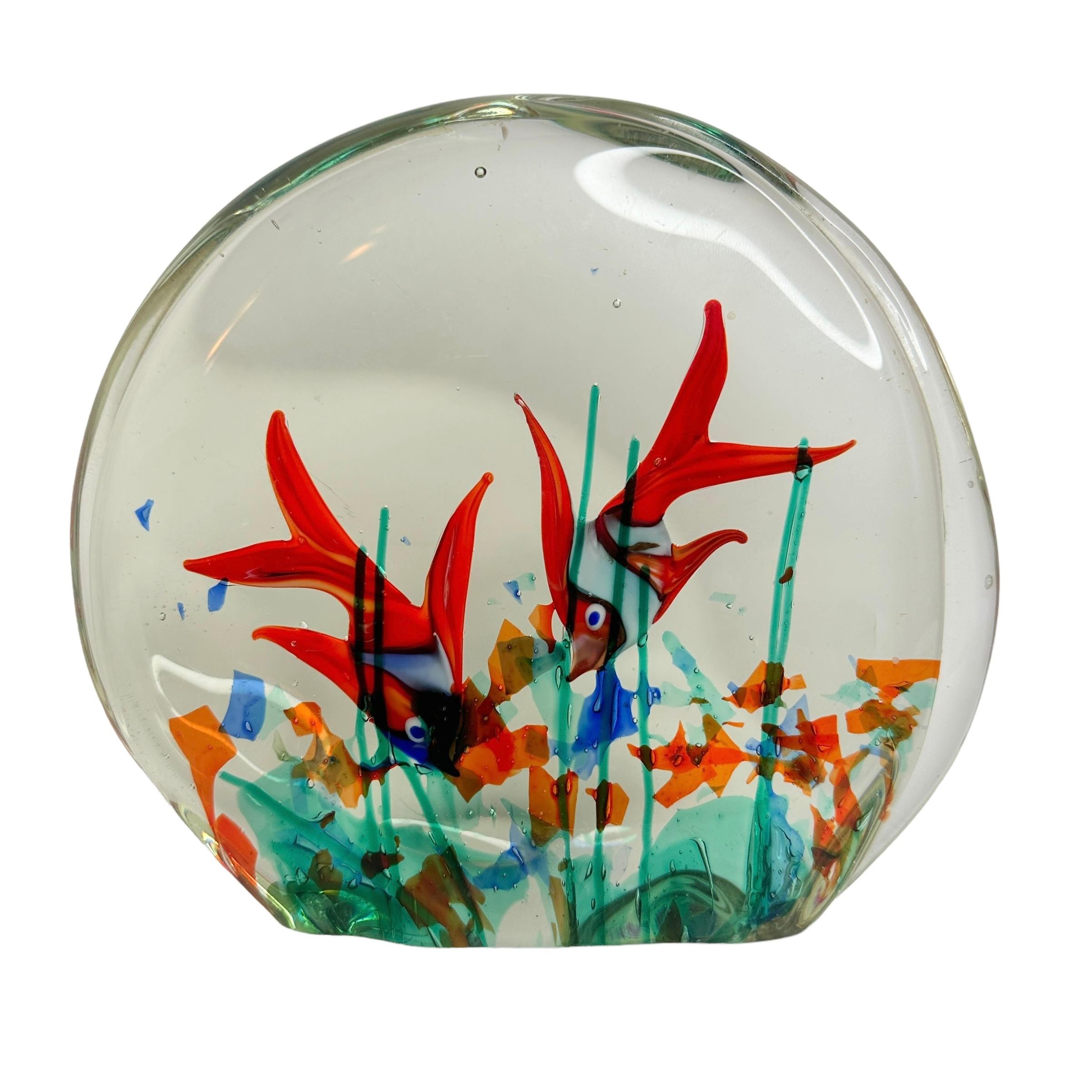 Italian Vintage Double Side Two Fish Aquarium Sculpture, Murano, Italy, 1970s For Sale