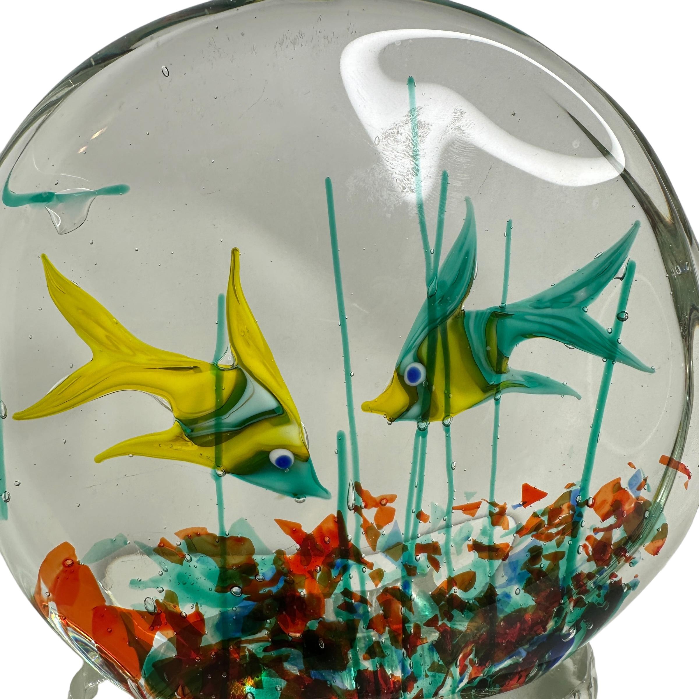 Vintage Double Side Two Fish Aquarium Sculpture on Base, Murano, Italy, 1970s In Good Condition In Nuernberg, DE