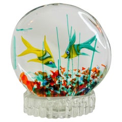 Doppelseitige Vintage-Aquarium-Skulptur mit zwei Fischen auf Sockeln, Murano, Italien, 1970er Jahre