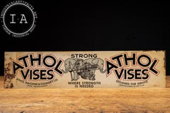 Vintage Double-Sided Athol Vises Tin Litho Advertising Sign