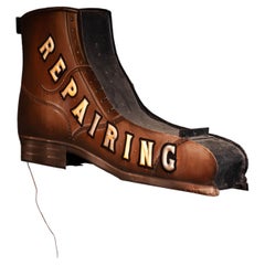Vintage Double-Sided Boot Form "Repairing" Illuminated Trade Sign
