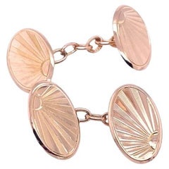 Vintage Double Sided Cufflinks with Sunray Pattern+Chain Links in 9ct Rose Gold