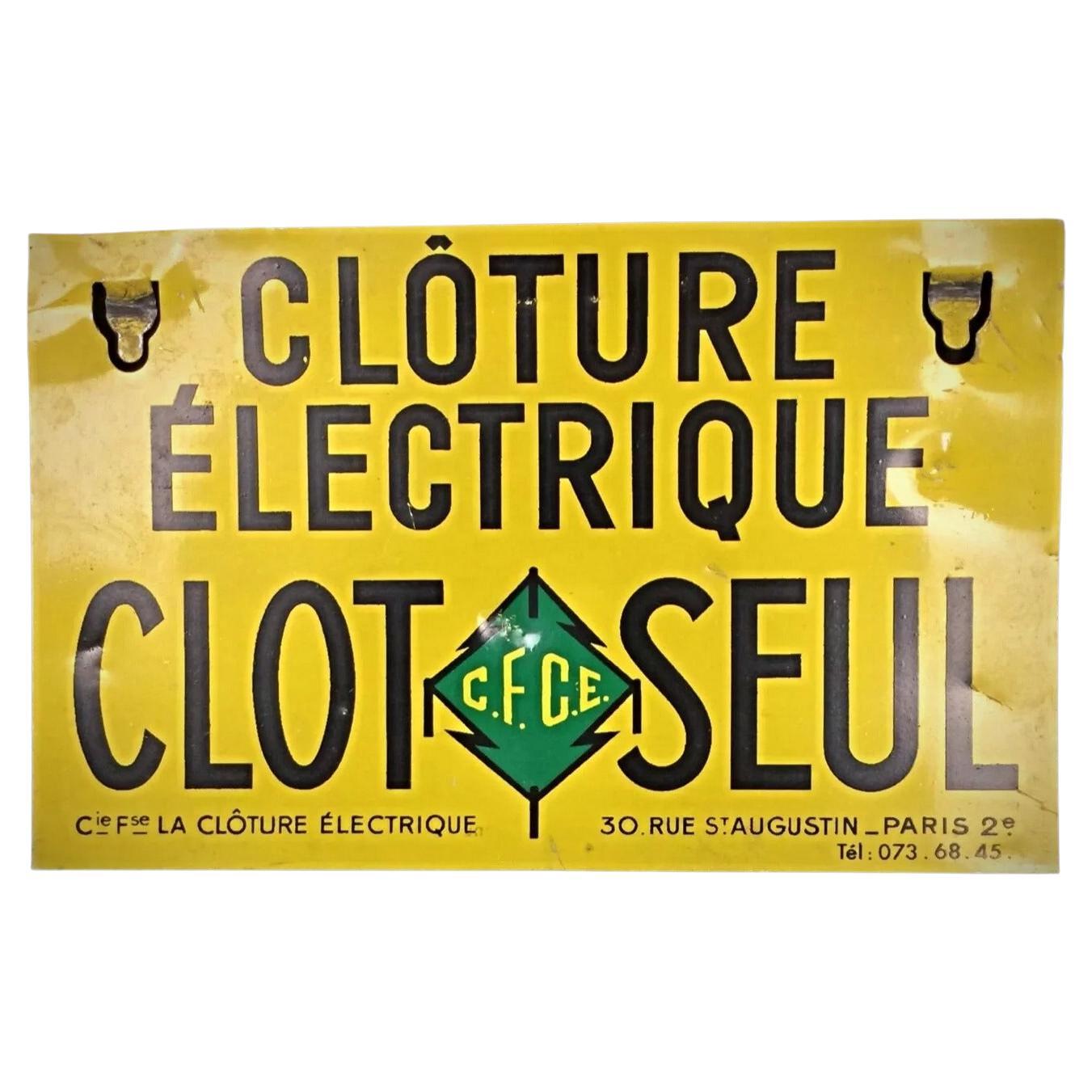 Vintage Double-Sided Electric Fence Sign, Embossed Metal - 2Y282 For Sale