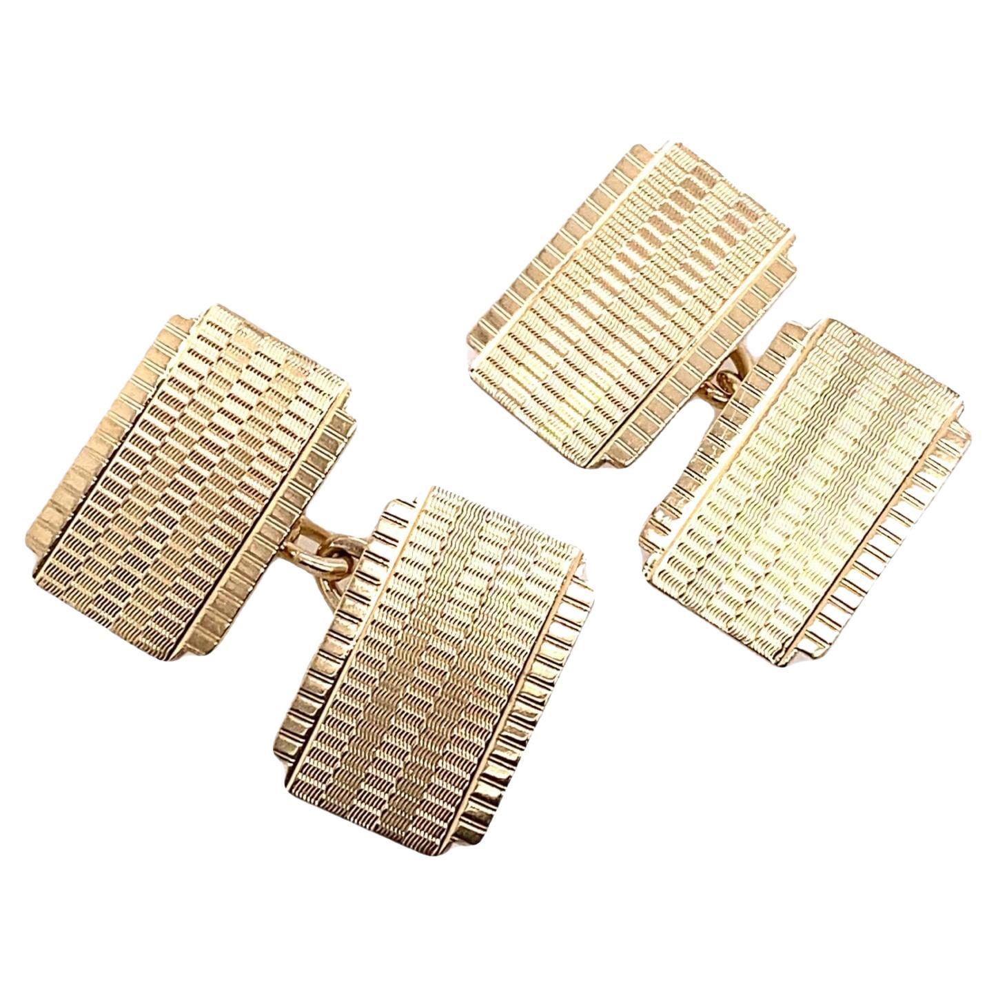 Vintage Double Sided Fully Engine Turned Cufflinks in 9ct Gold For Sale