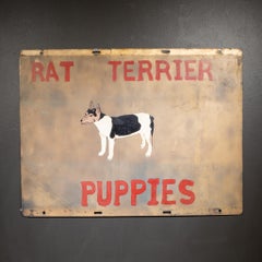Vintage Double Sided Hand Painted Rat Terrier Puppies Sign c.1930