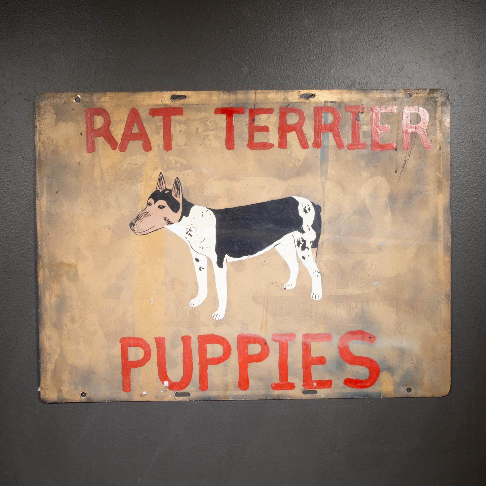 Vintage Double Sided Hand gemalt Rat Terrier Welpen Zeichen c.1930 (Industriell) im Angebot