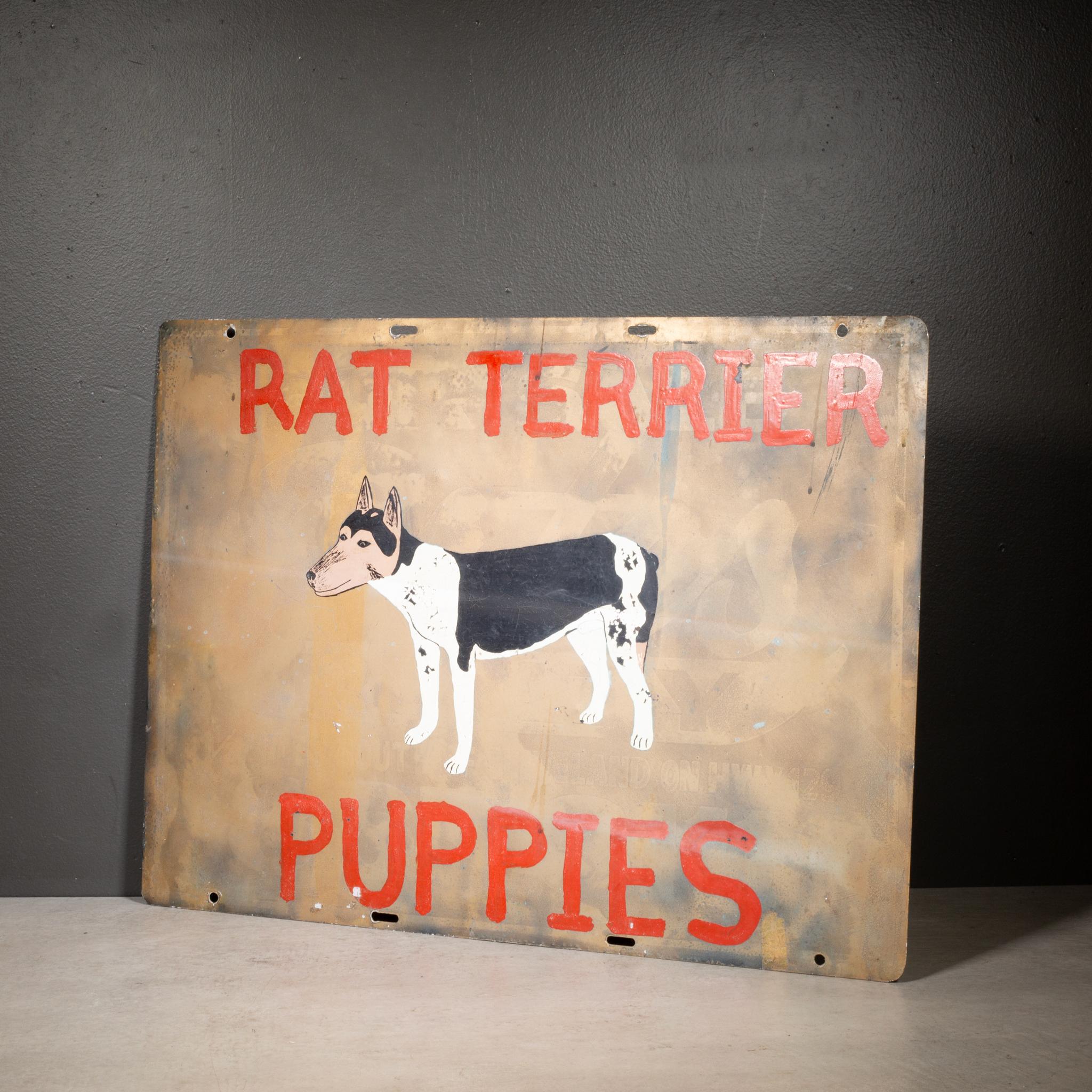 Vintage Double Sided Hand gemalt Rat Terrier Welpen Zeichen c.1930 (Handbemalt) im Angebot