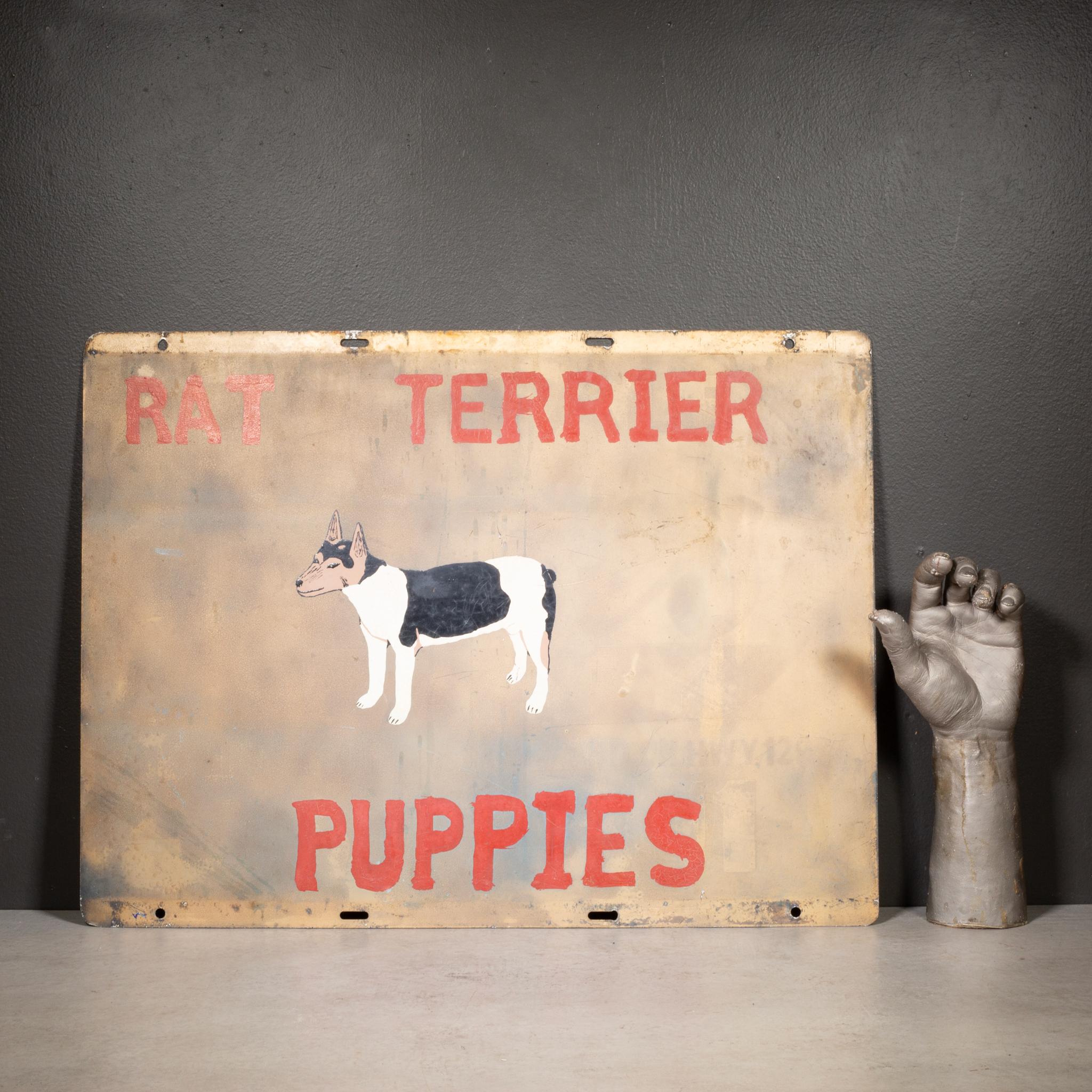 Vintage Double Sided Hand gemalt Rat Terrier Welpen Zeichen c.1930 im Zustand „Gut“ im Angebot in San Francisco, CA