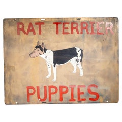 Segno d'epoca a due facce dipinto a mano dei cuccioli di rat terrier, 1930 ca.
