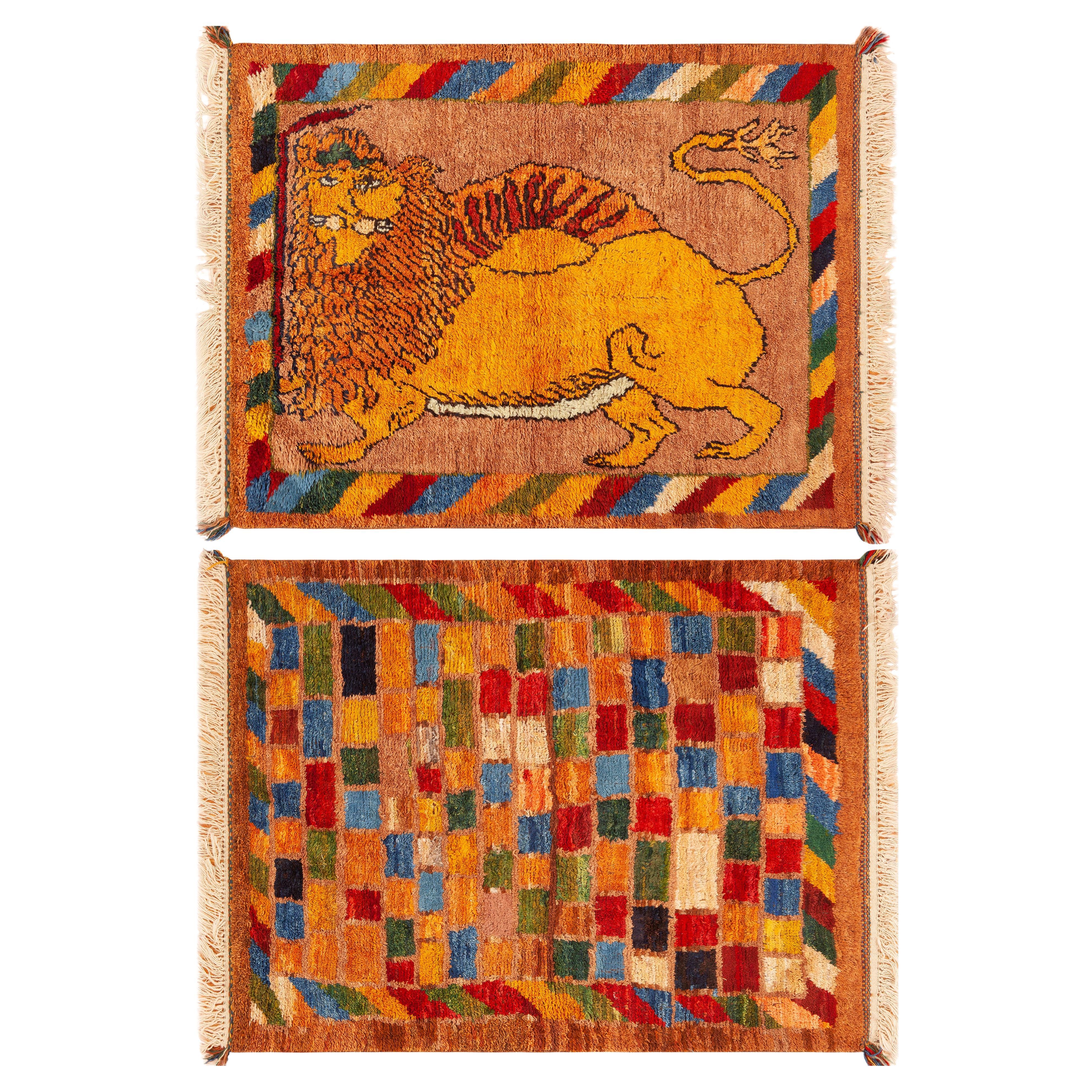 Nazmiyal Collection Double Sided Lion Design Gabbeh Persian Rug 4'6" x 6'