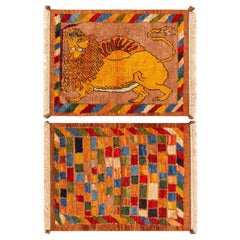 Nazmiyal Collection Double Sided Lion Design Gabbeh Persian Rug 4'6" x 6'