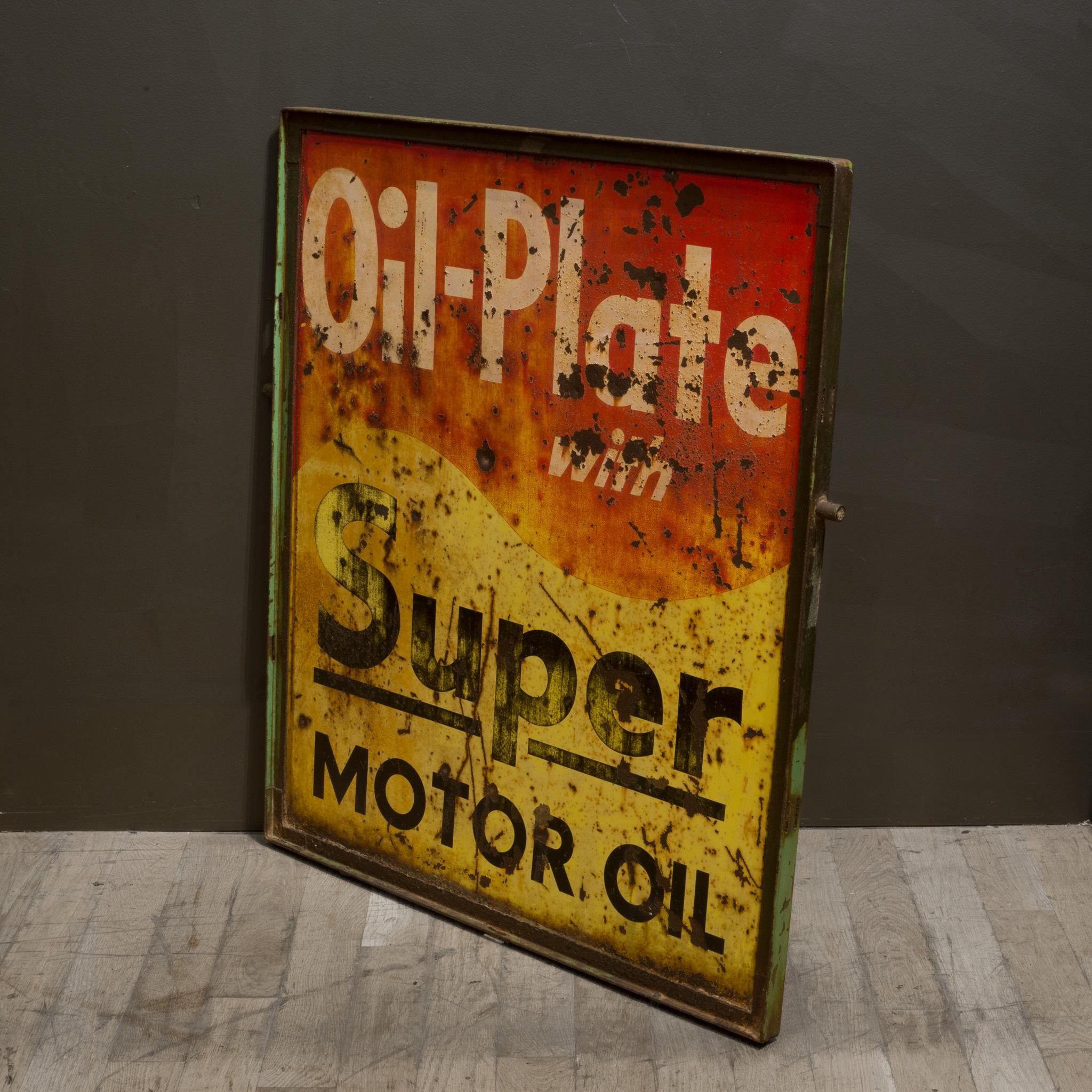 Industrial Vintage Double Sided Metal Motor Oil Sign c.1930 For Sale