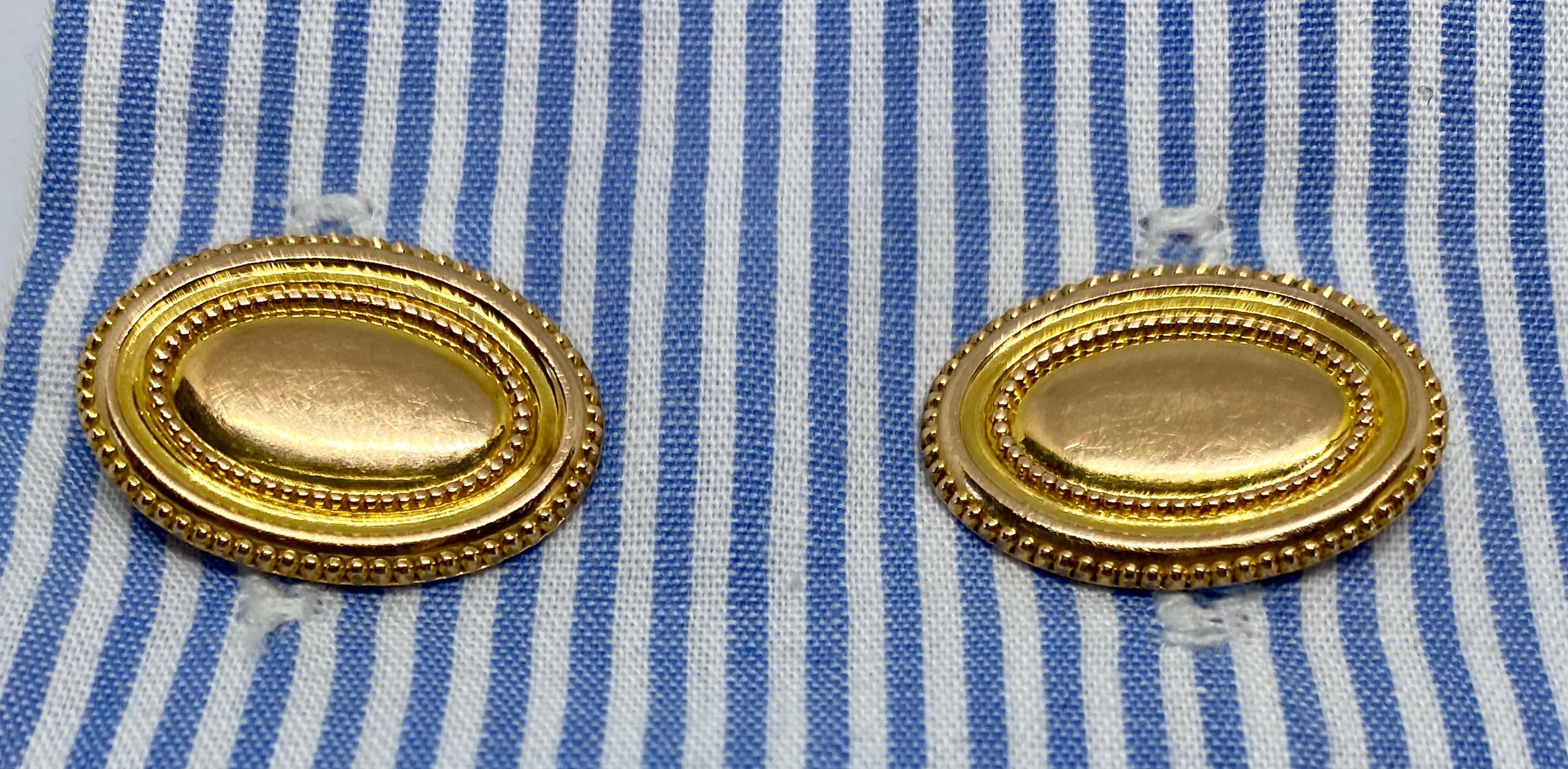 Vintage Double-Sided Oval Cufflinks in Rose Gold with Milgrain Details In Good Condition For Sale In San Rafael, CA