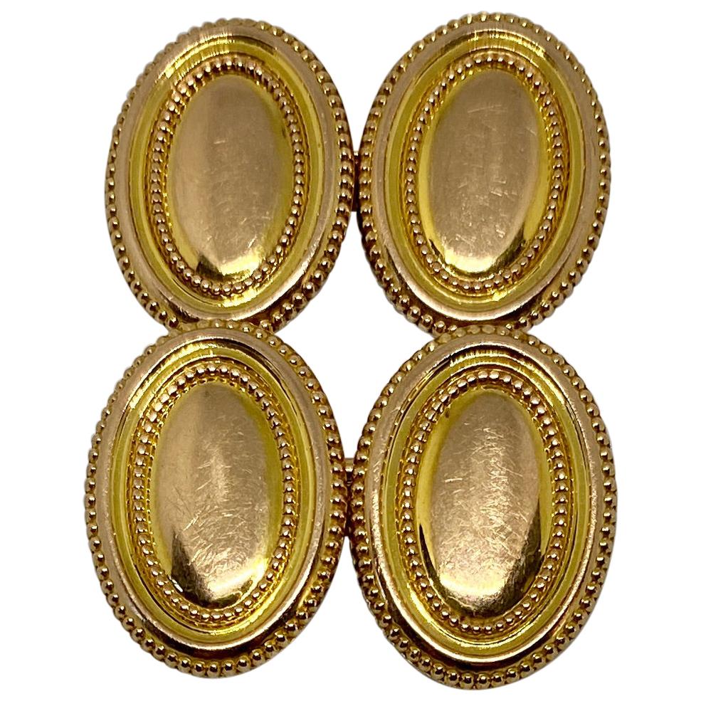 Vintage Double-Sided Oval Cufflinks in Rose Gold with Milgrain Details For Sale