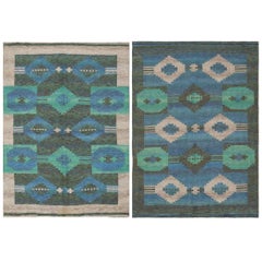 Vintage Double-Sided Swedish Deco Kilim. Size: 4 ft 5 in x 6 ft 3 in
