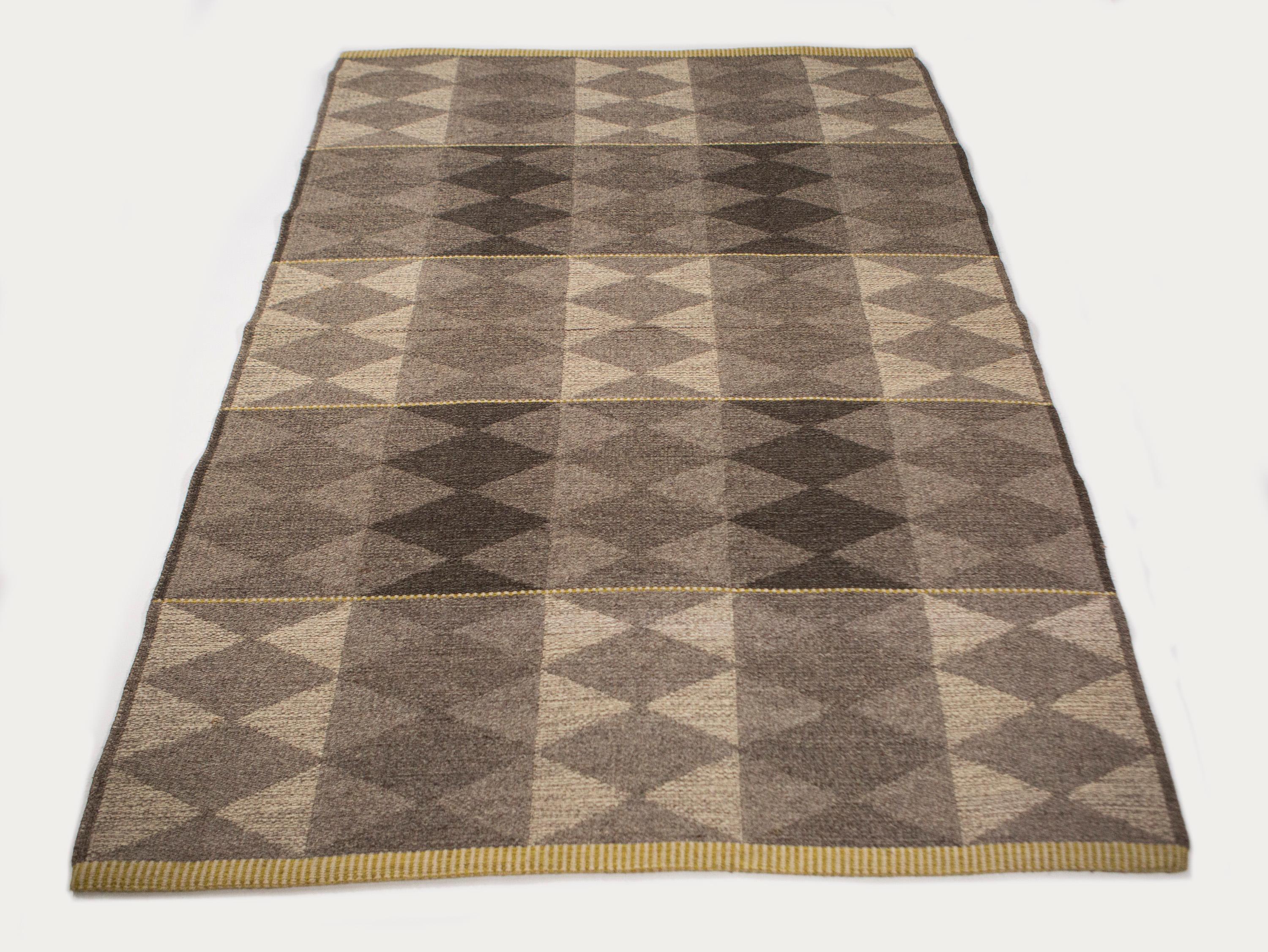 Scandinavian Modern Vintage Double Sided Swedish Flat-Weave Carpet, Sweden, 1960's For Sale