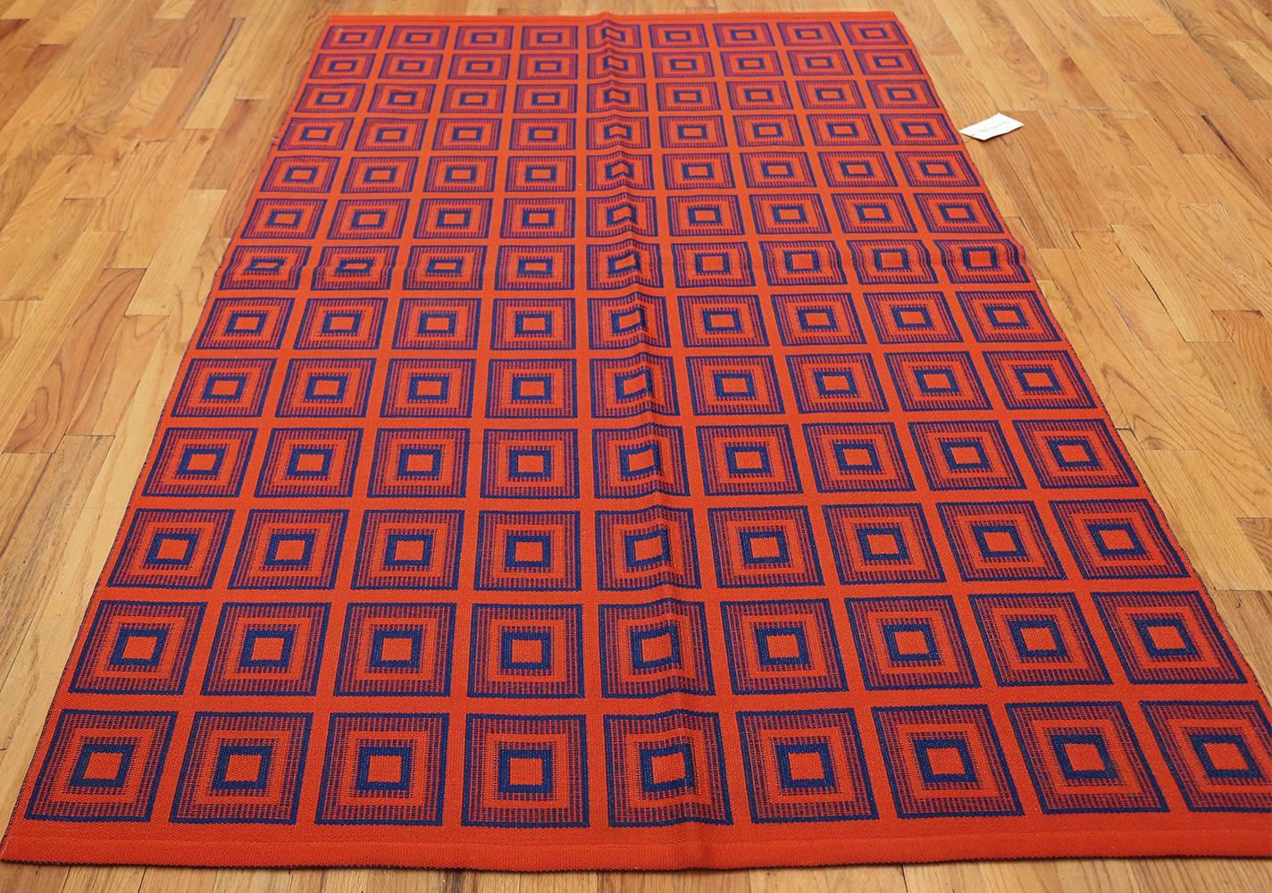 Artistic Vintage Square Design Double Sided Swedish Kilim 5' x 7'8