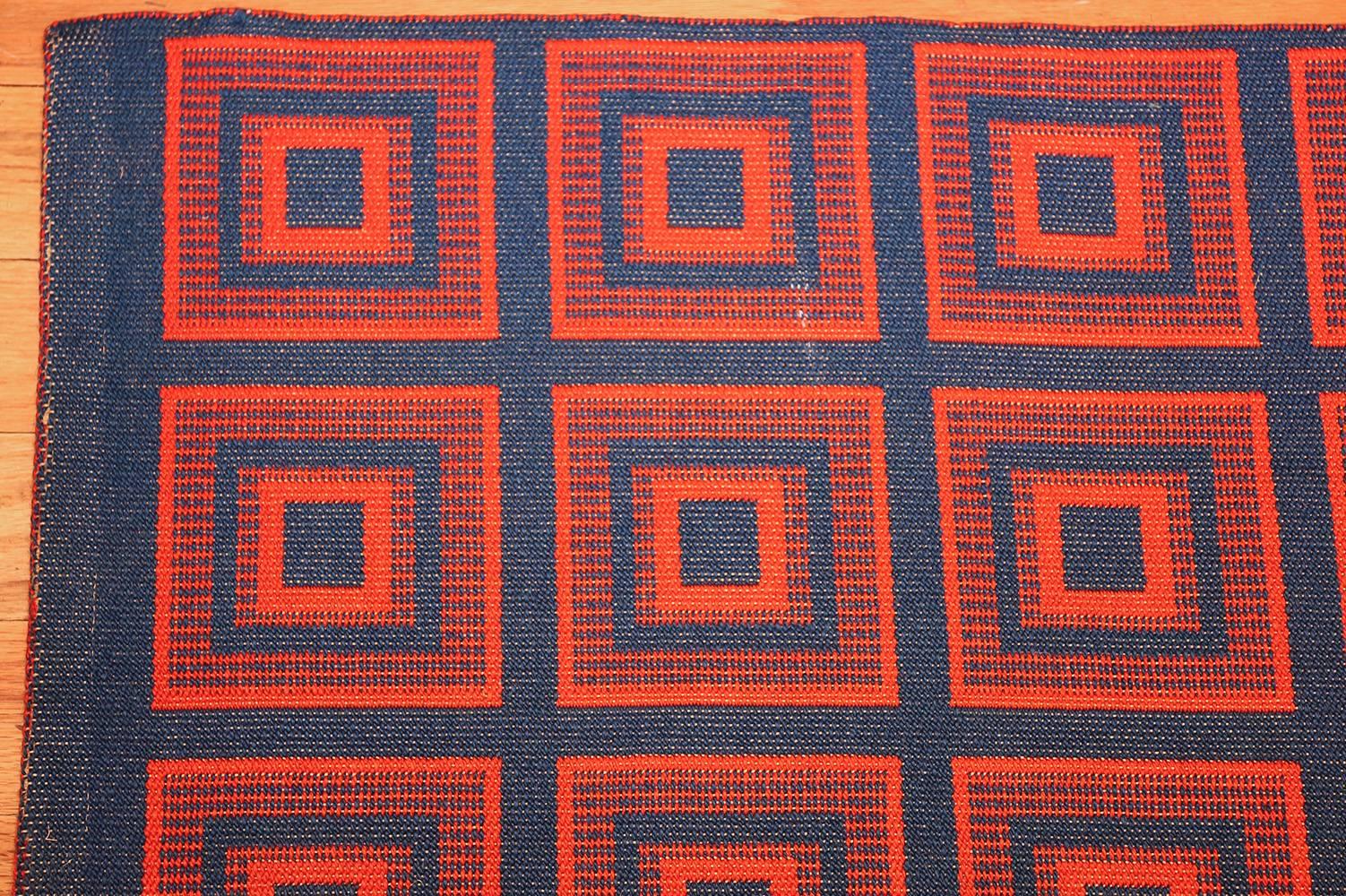Hand-Woven Artistic Vintage Square Design Double Sided Swedish Kilim 5' x 7'8