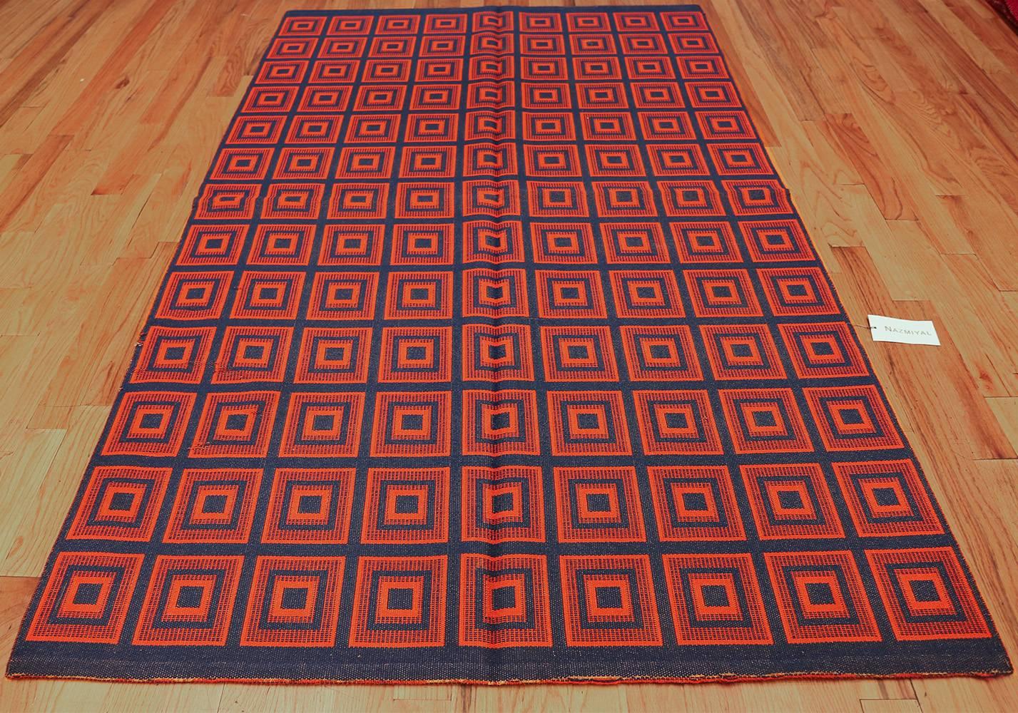 20th Century Artistic Vintage Square Design Double Sided Swedish Kilim 5' x 7'8