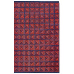 Tapis Kilim suédois à motif carré artistique double face de 5' x 7'8".